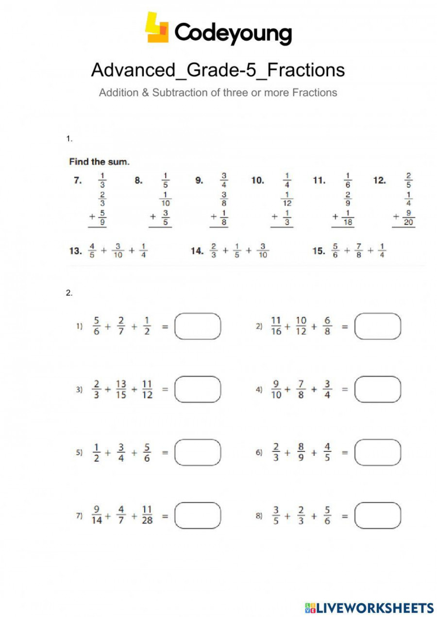 Advanced-Addition & Subtraction of three or more Fractions