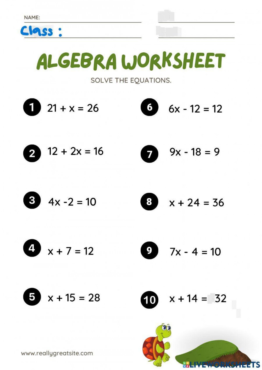 Algebra online exercise for Grade   Live Worksheets