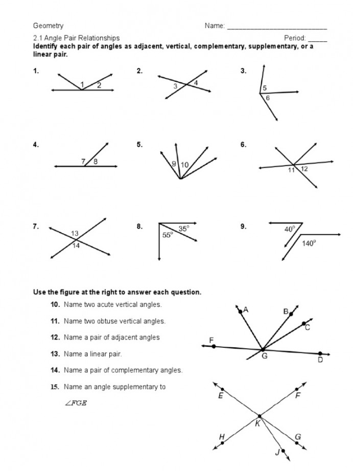 Angle Pairs Worksheet  PDF  Angle  Physics