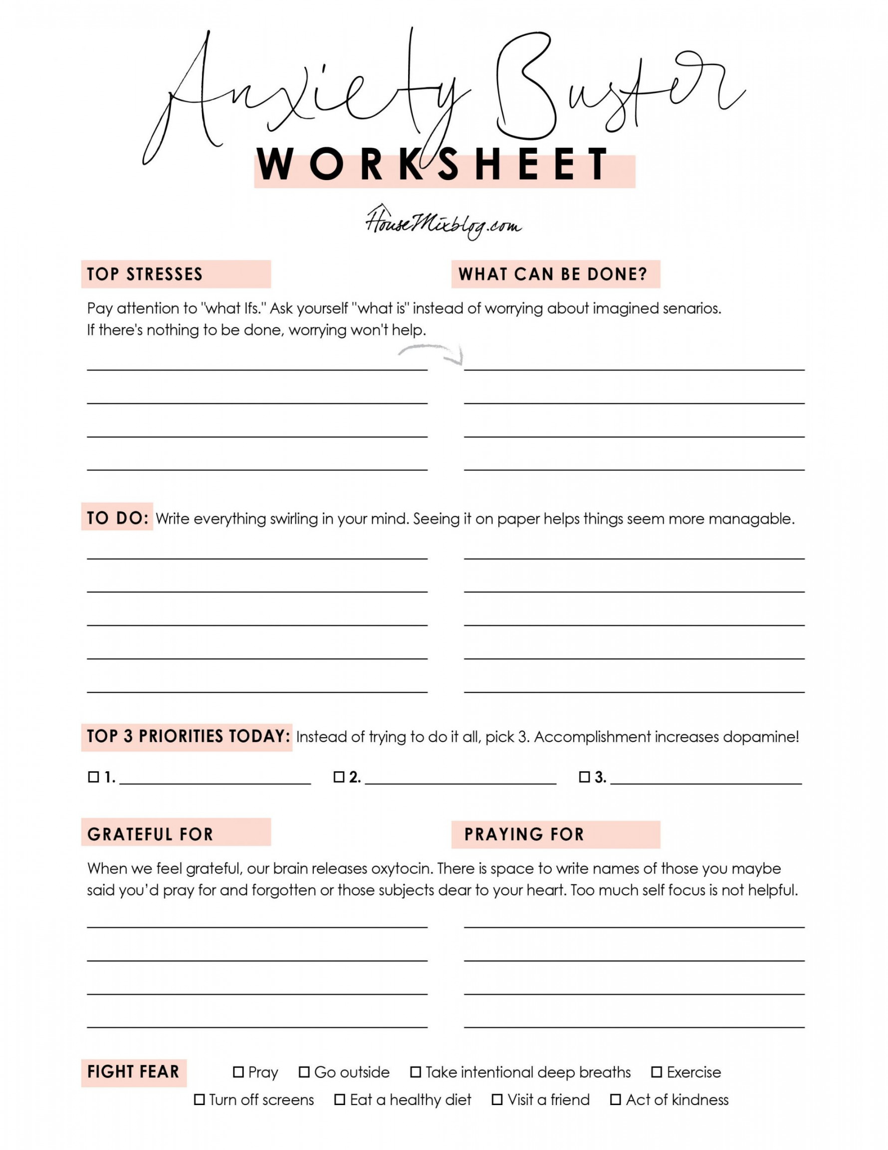 Anxiety buster worksheet + no fear verses printable – House Mix