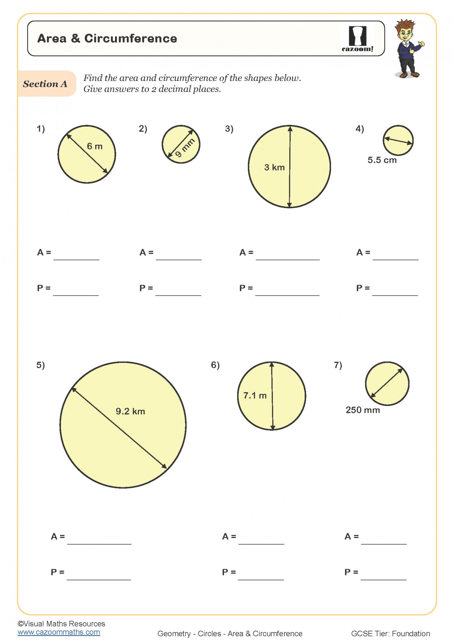 Area and Circumference Worksheet  Printable Maths Worksheets