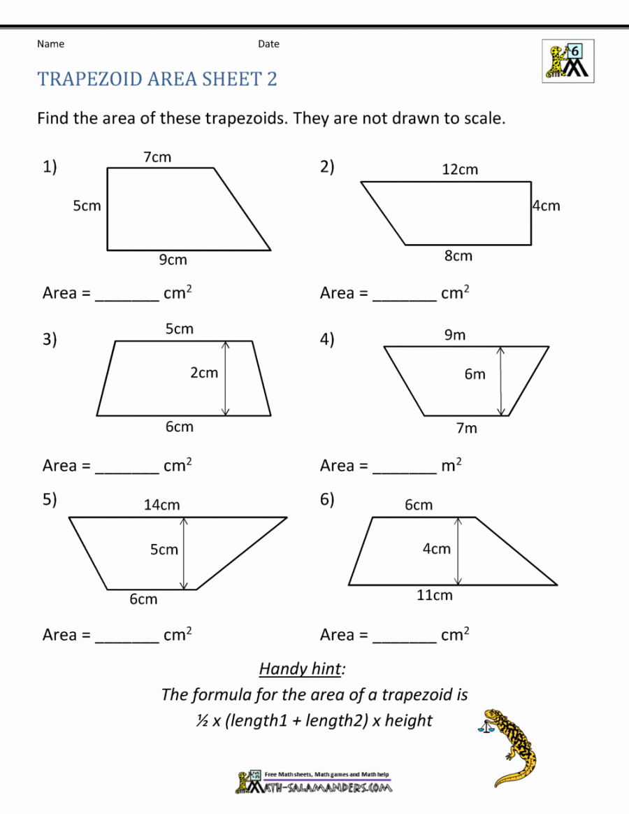 Area of Quadrilateral Worksheets