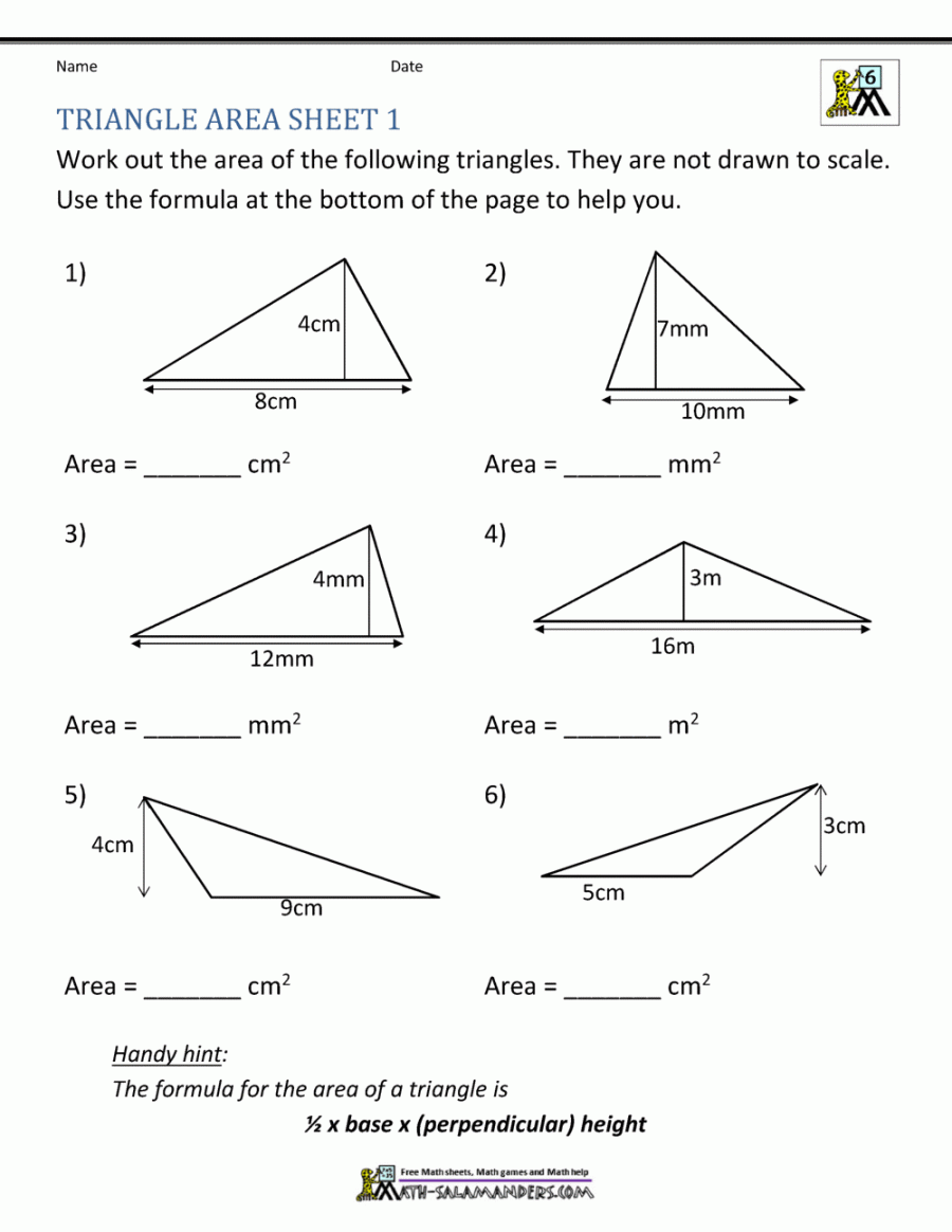 area of right triangle worksheets 1