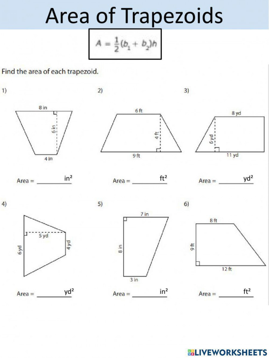 Area of Trapezoids worksheet  Live Worksheets