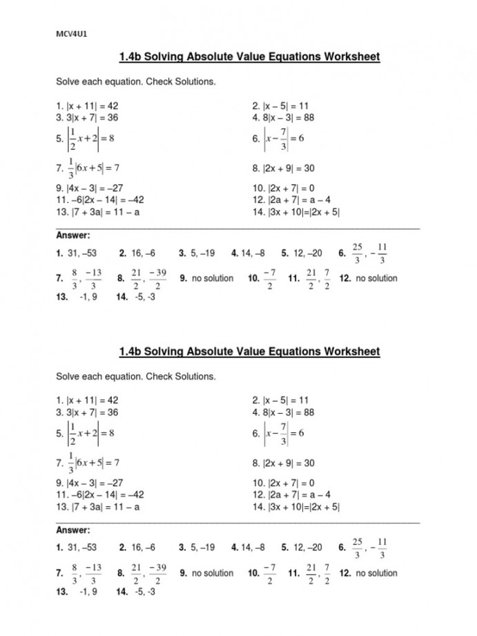 b solving absolute value equations worksheet pdf equations
