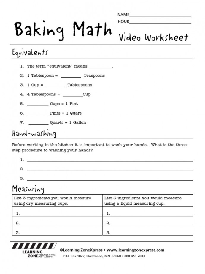 Baking Math Worksheet  PDF  Teaspoon  Tablespoon