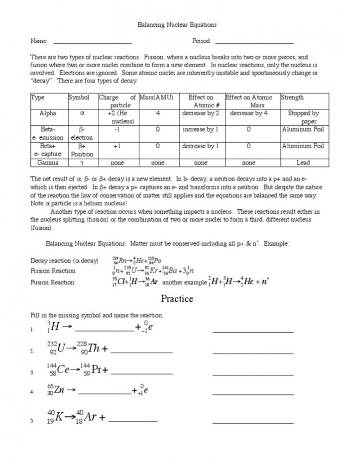 Balancing Nuclear Reactions Worksheet  PDF  Nuclear Reaction