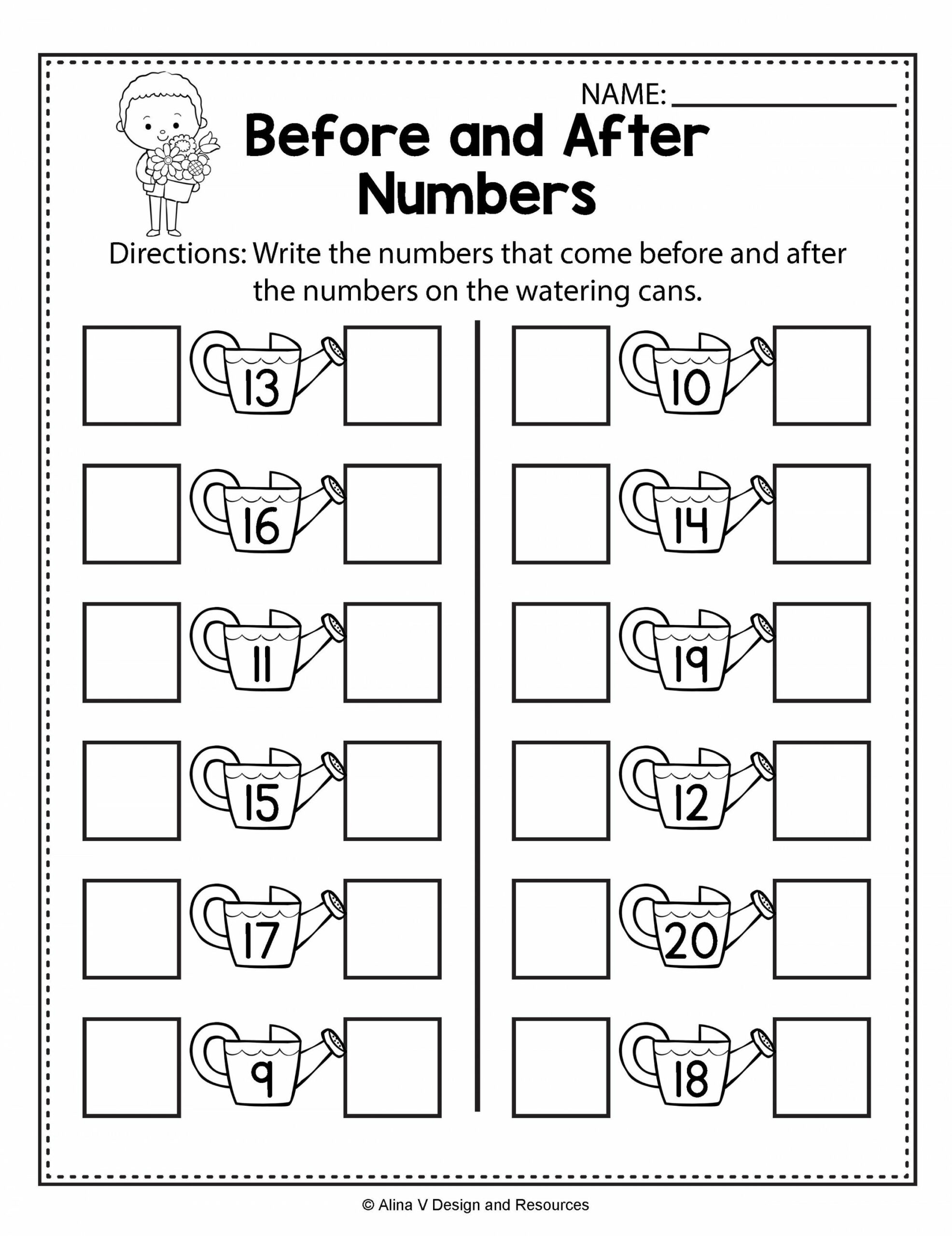Before and After Numbers - Spring Math Worksheets and activities