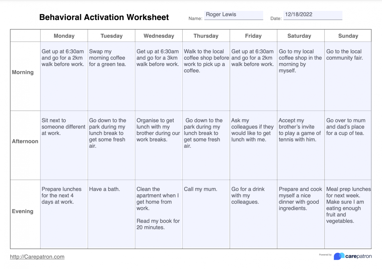 Behavioral Activation Worksheet & Example  Free PDF Download