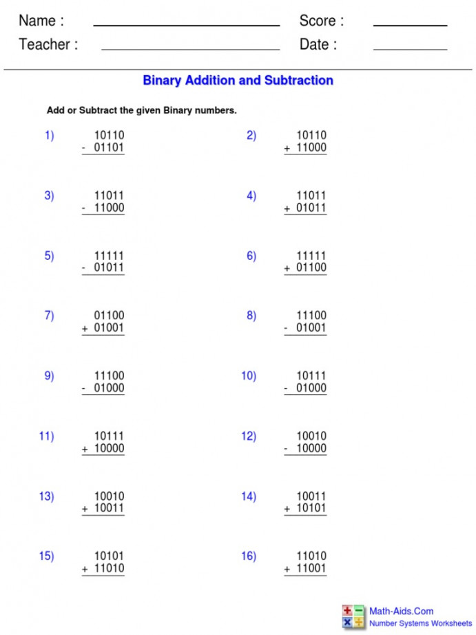 Binary System Exercises - Addition  PDF  Mathematical Notation