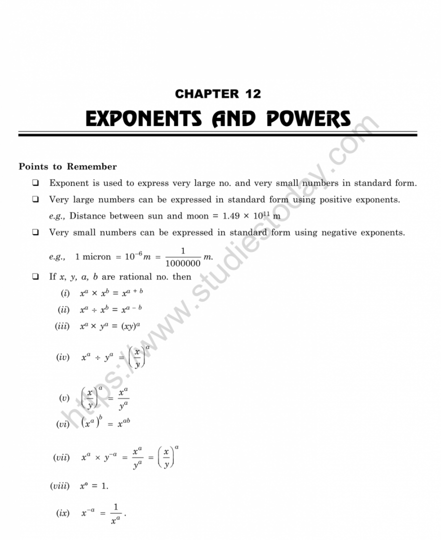 CBSE Class  Mental Maths Exponents And Powers Worksheet