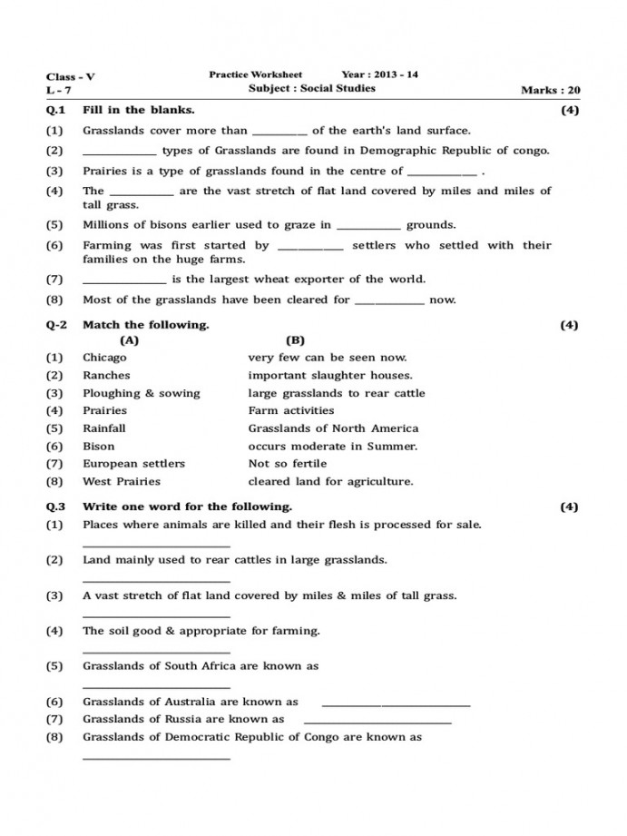 CBSE Class  Social Science Worksheets  PDF  Grassland  Prairie