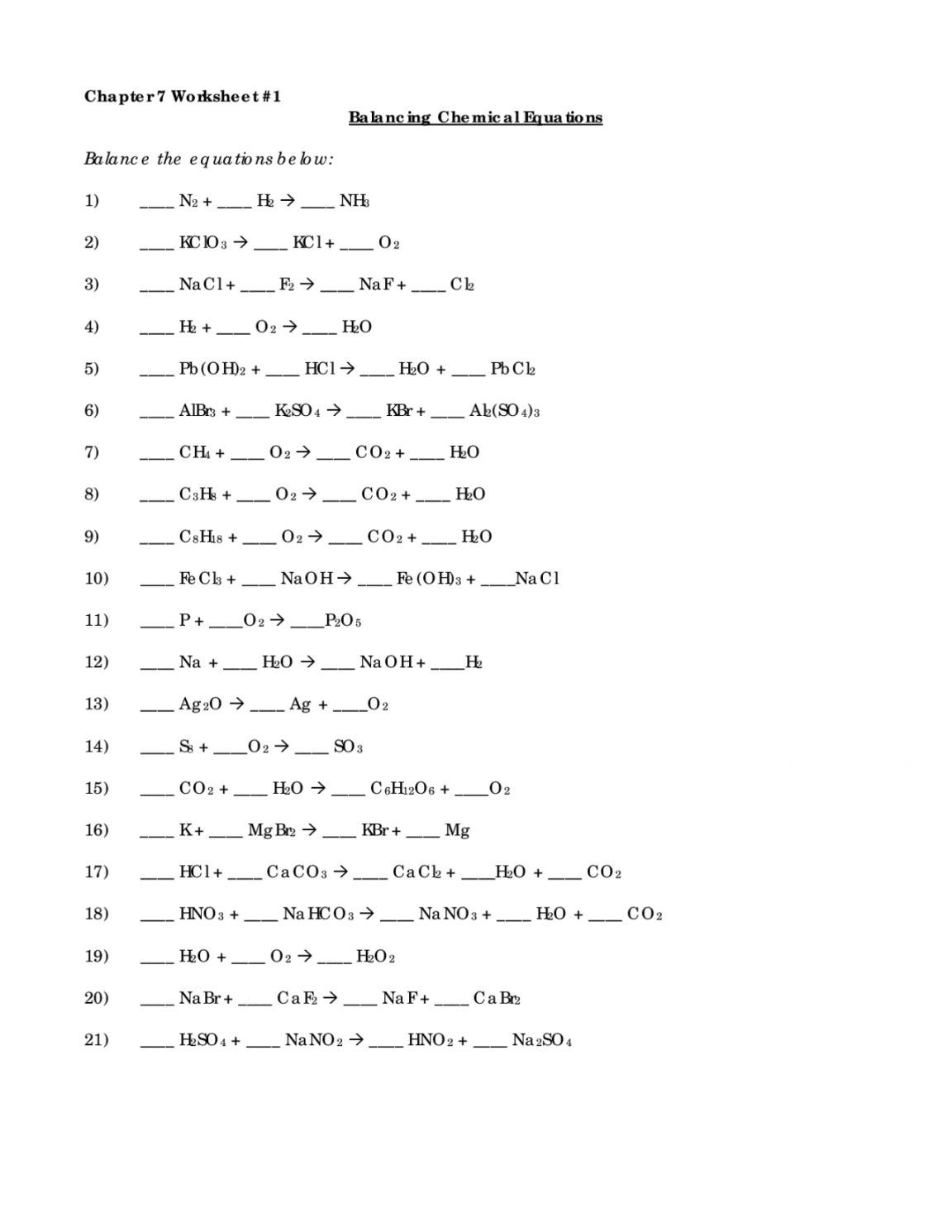 Chapter  Worksheet # Balancing Chemical Equations   Lecture