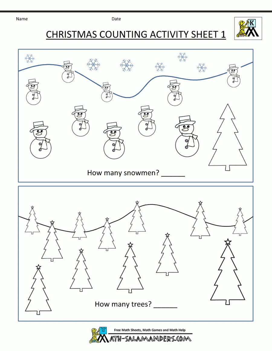 Christmas Math Worksheets for Kindergarten