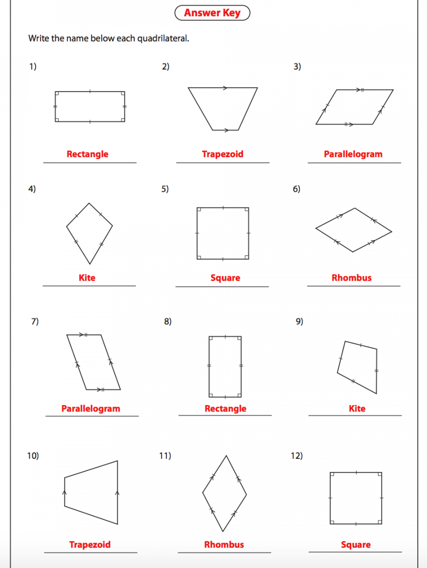 Classifying Quadrilaterals WS - answers - NMS Self-Paced Math