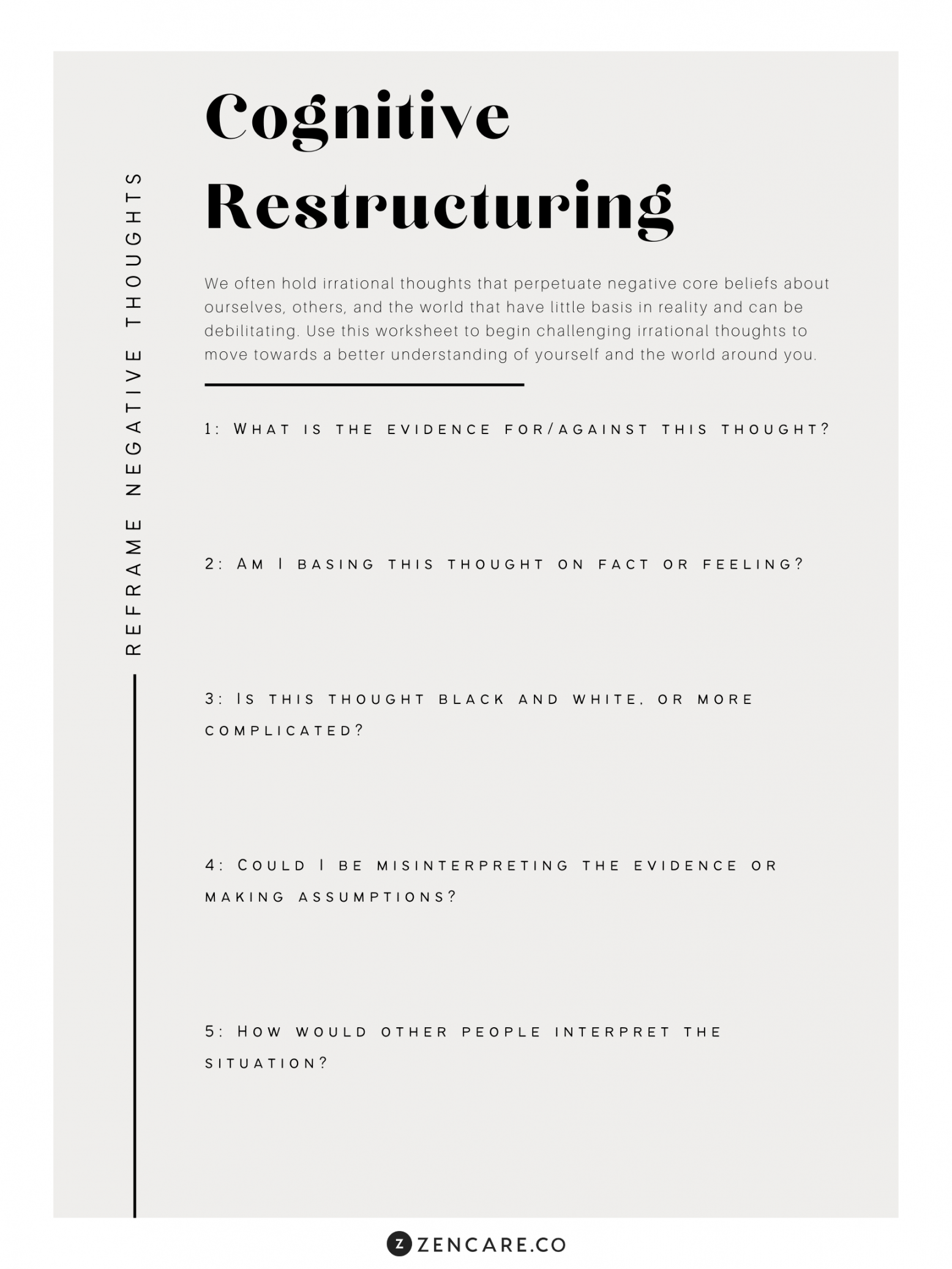 Cognitive Restructuring Worksheet - Zencare Blog