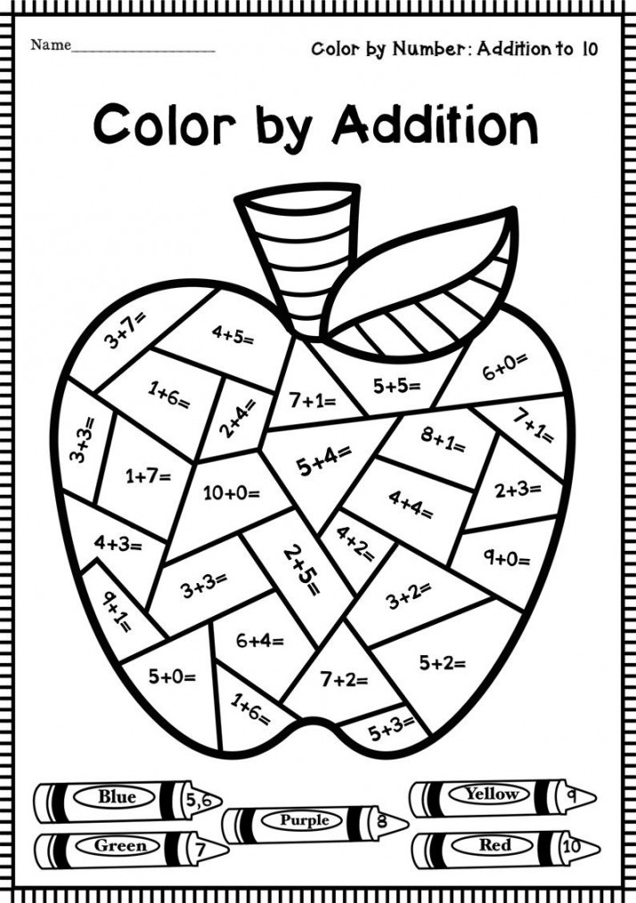 Color By Addition Worksheets Back To School  Math coloring