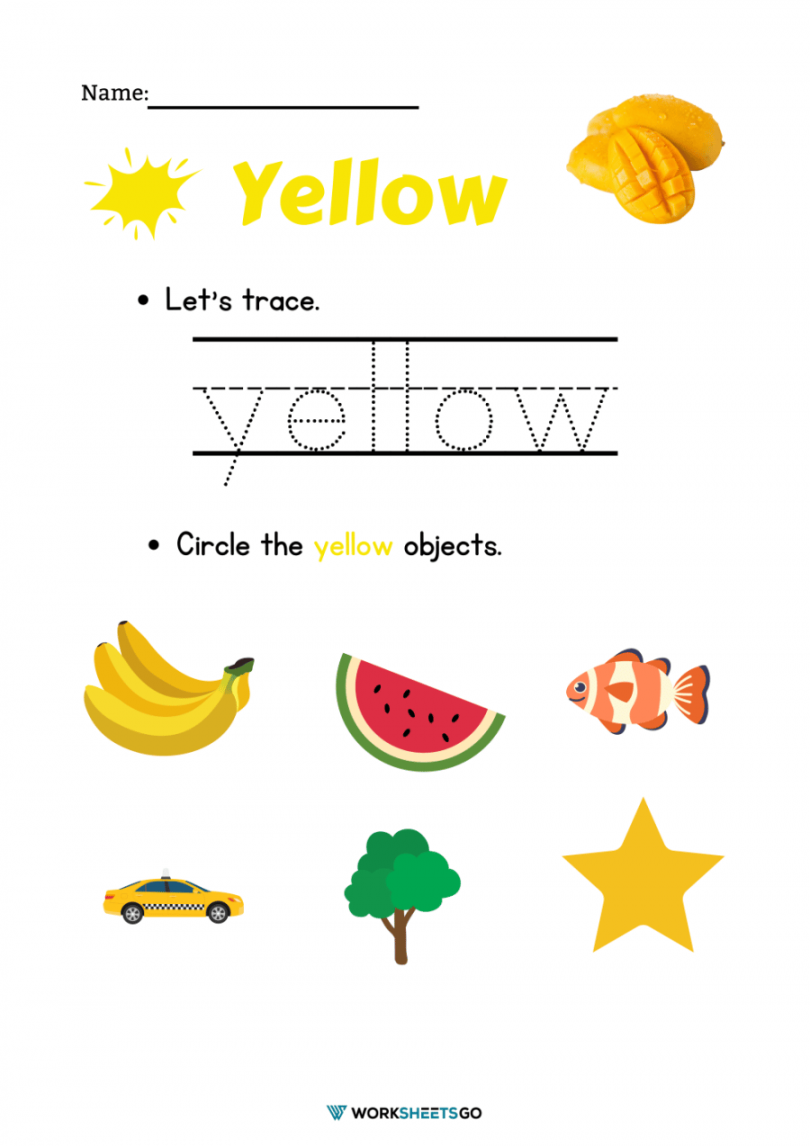 color yellow worksheets worksheetsgo
