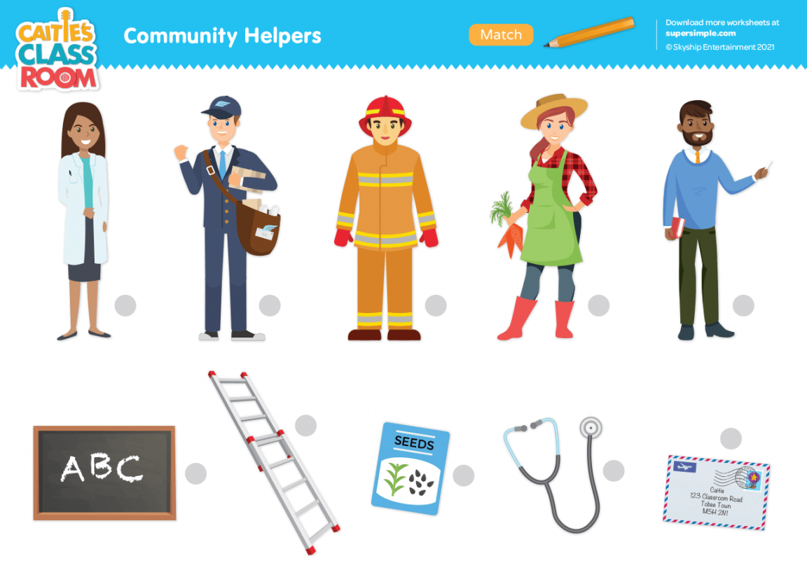 Community Helpers Worksheet - Match - Super Simple