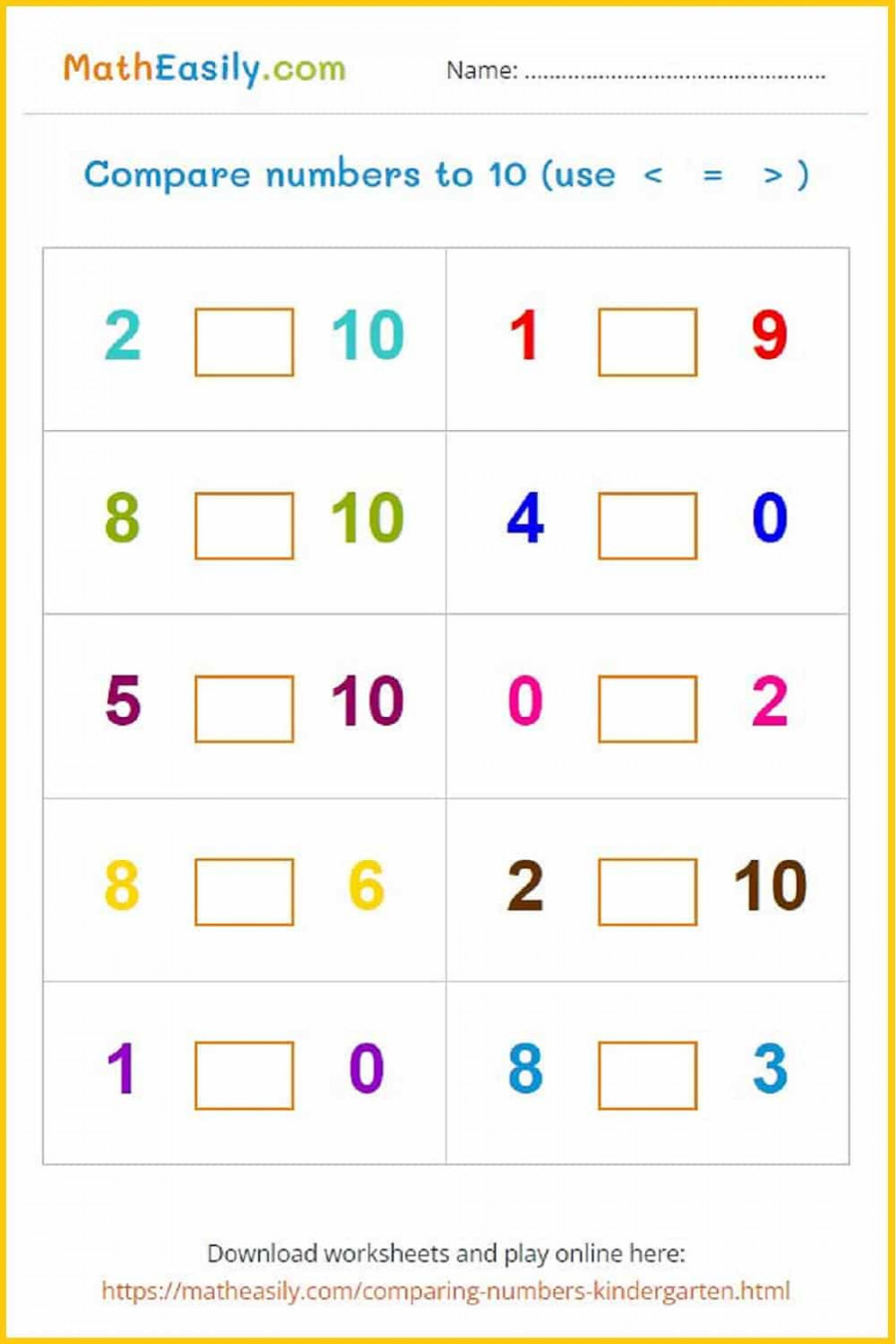 Comparing Numbers Games for Kindergarten + Worksheets