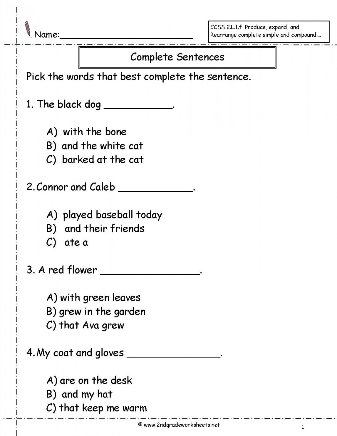 complete sentences worksheet  Writing sentences worksheets