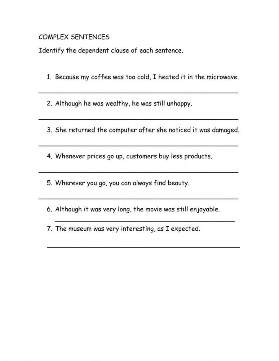 Complex sentences worksheet  Live Worksheets