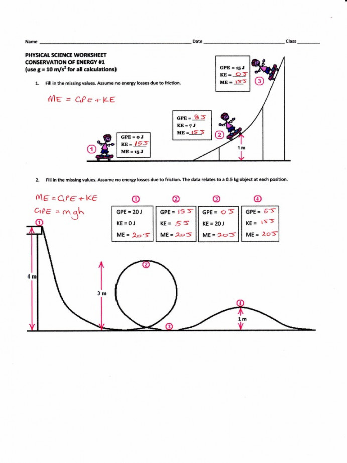 Conservation of Energy Worksheet # Answers -   PDF  Quantity