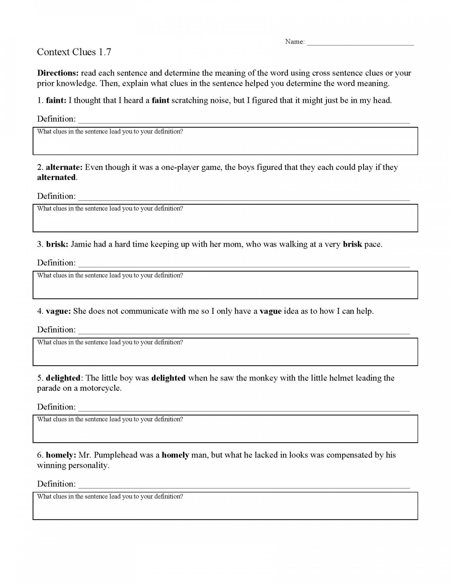 Context Clues Worksheets  Ereading Worksheets