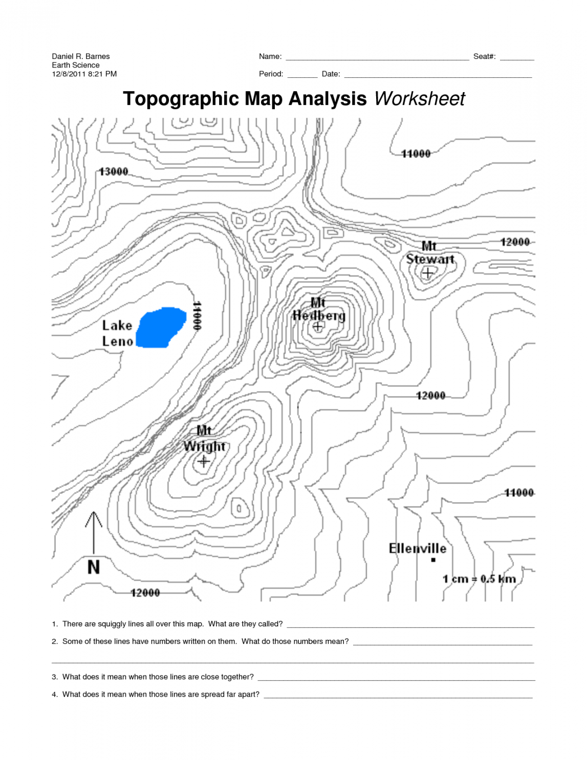 Contour+Lines+Topographic+Map+Worksheets  Map worksheets, Map