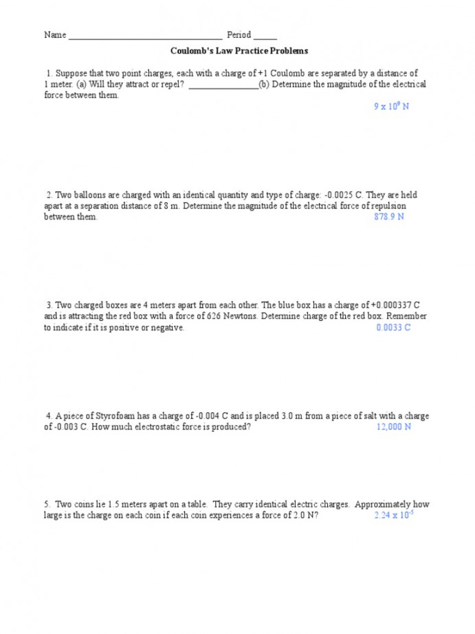 Coulomb Law Practice With Answers  () KJH  PDF