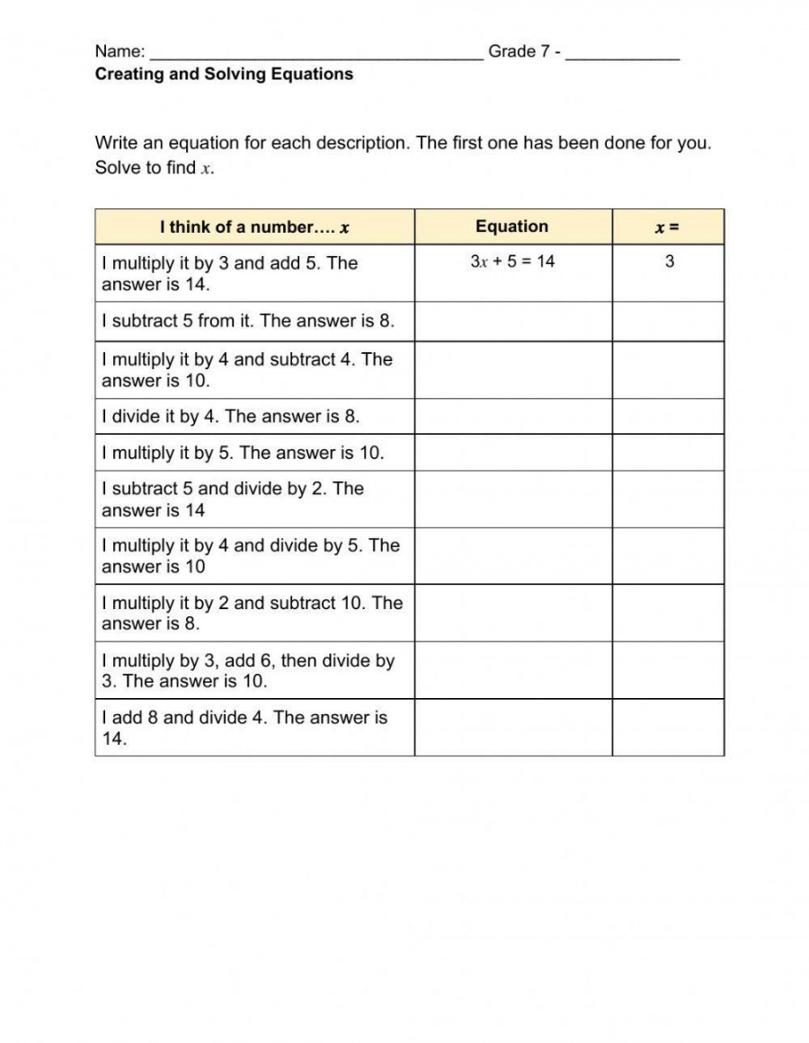 Creating and Solving Equations worksheet  Live Worksheets
