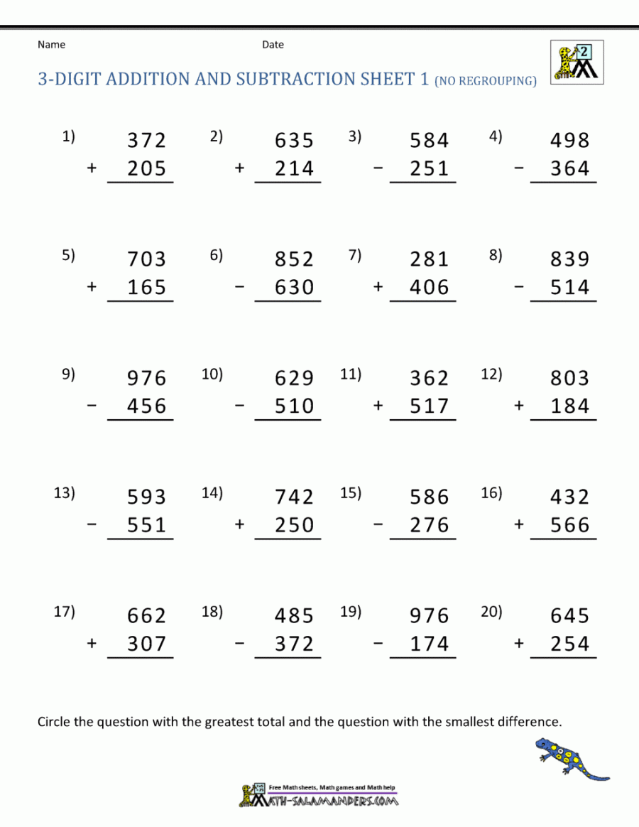Digit Addition and Subtraction Worksheets