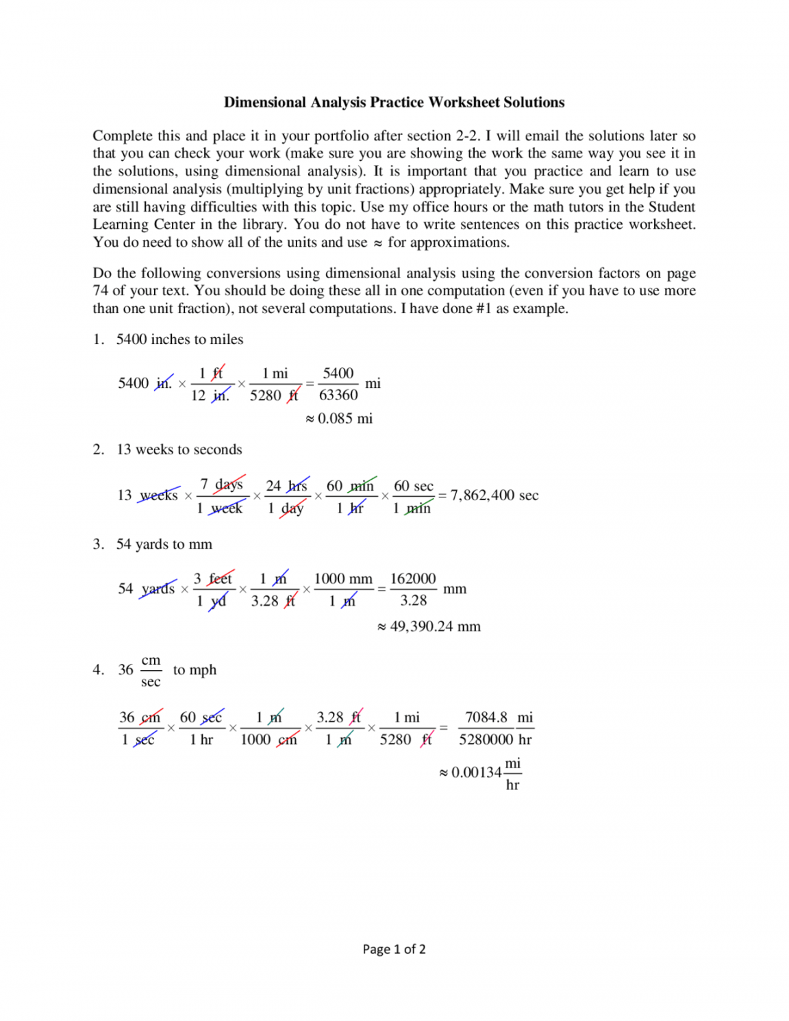Dimensional Analysis Practice Worksheet Answers  Exercises