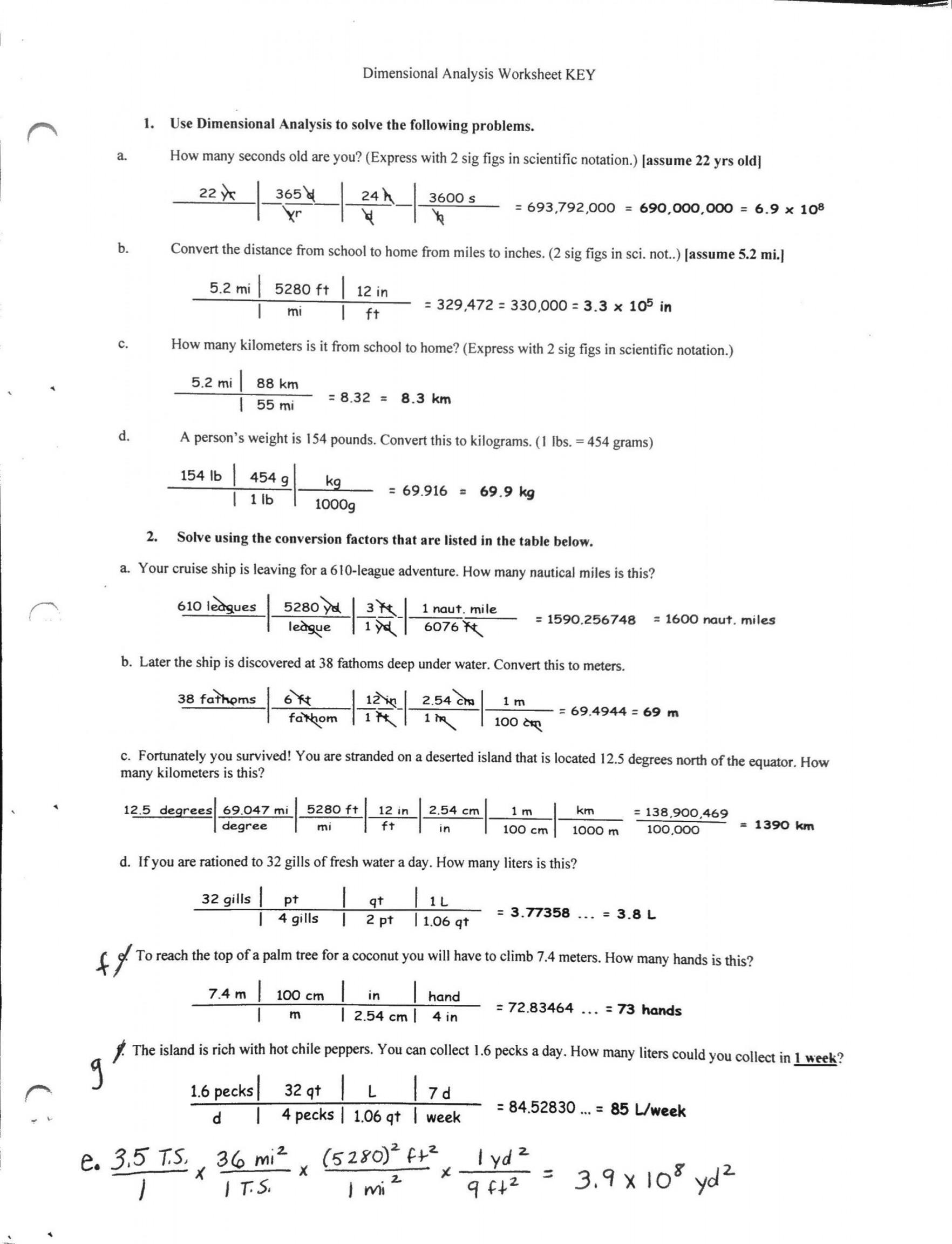 Dimensional Analysis Worksheet Chemistry Basic Conversion