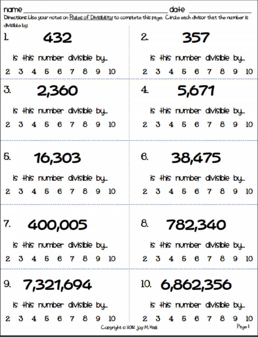 Divisibility Rules Worksheet Pdf  Divisibility rules
