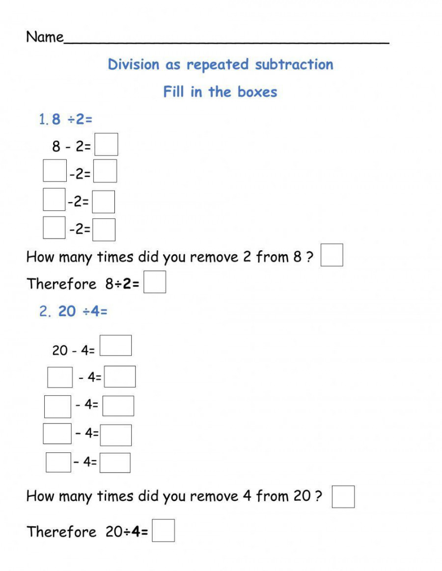 Division as repeated subtraction worksheet  Live Worksheets