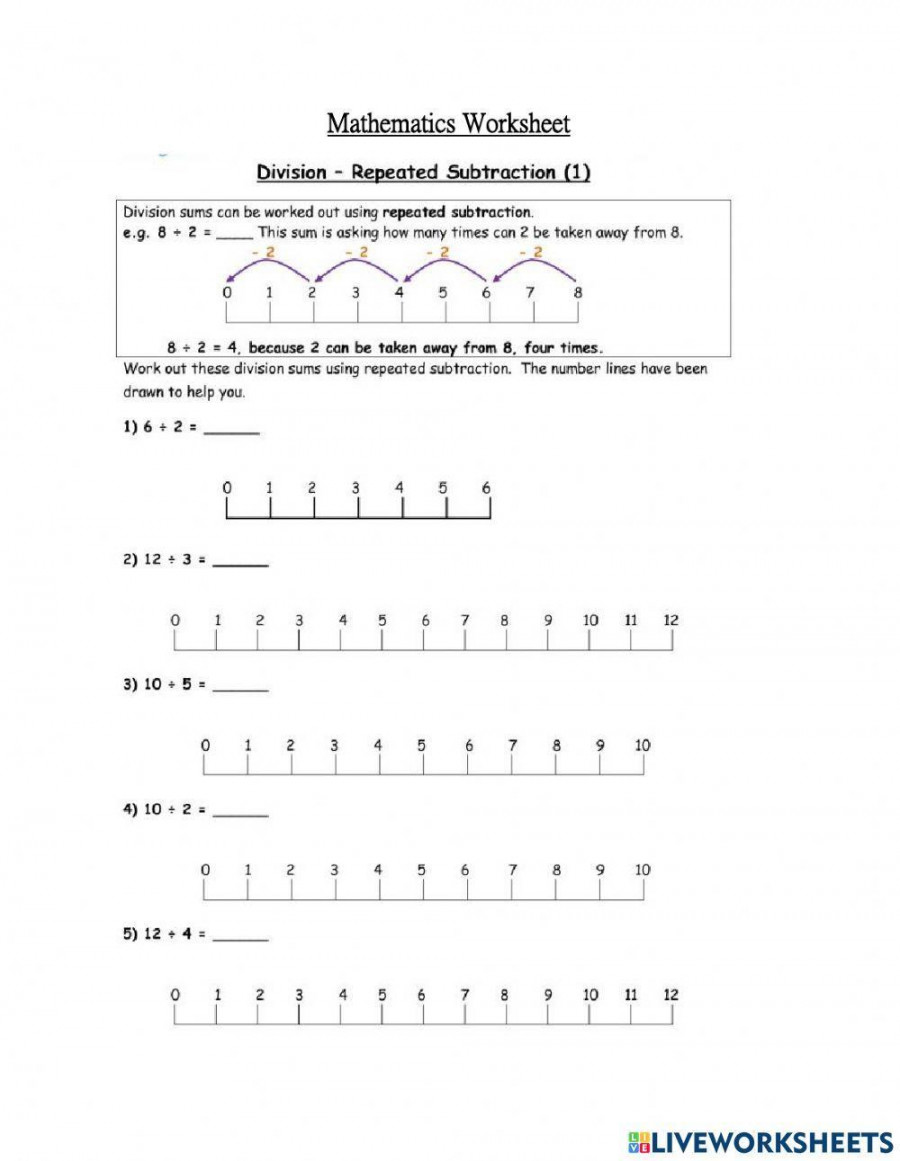 Division Repeated Subtraction using the number line worksheet