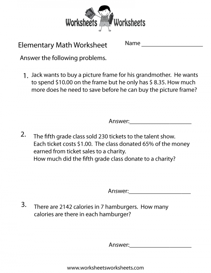 Elementary Math Word Problems Worksheet  Worksheets Worksheets