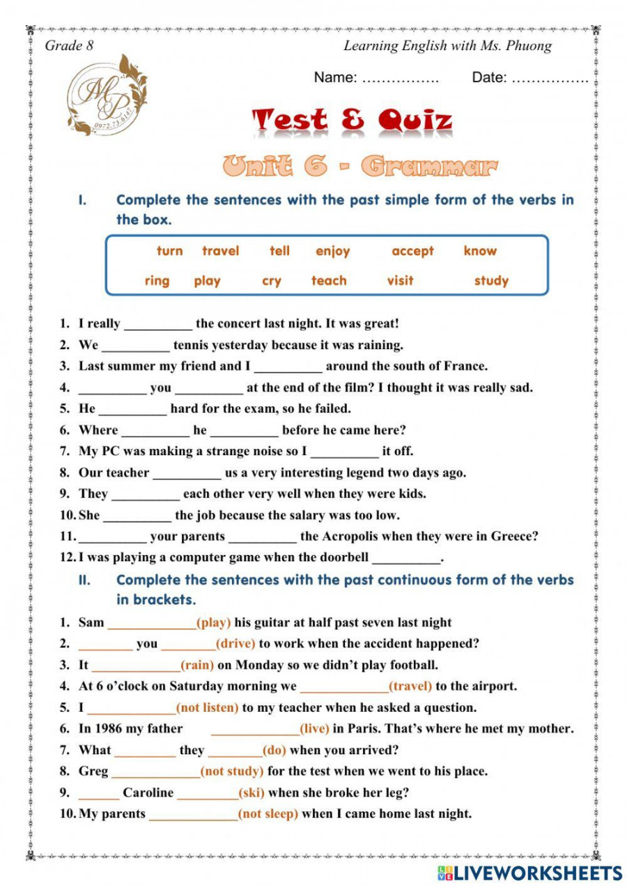 English  - Unit  - Grammar worksheet  Live Worksheets