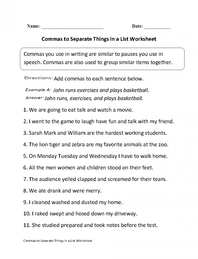 englishlinx com commas worksheets 1