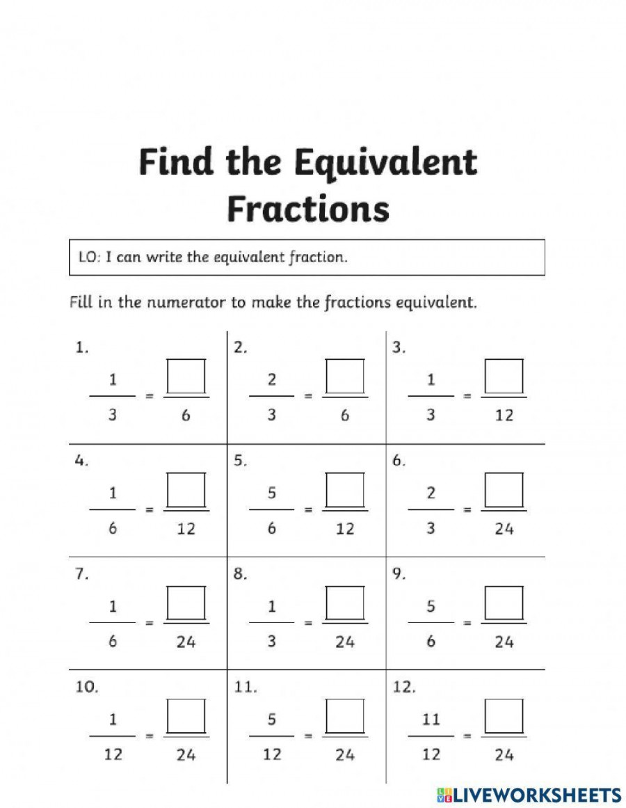 Equivalent fractions activity for Grade   Live Worksheets