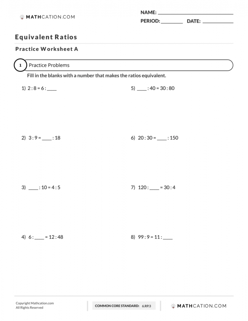 Equivalent Ratios Worksheet, Definition, Examples