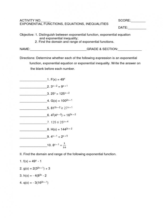 Exponential Functions Activity Sheets  PDF  Exponential Function