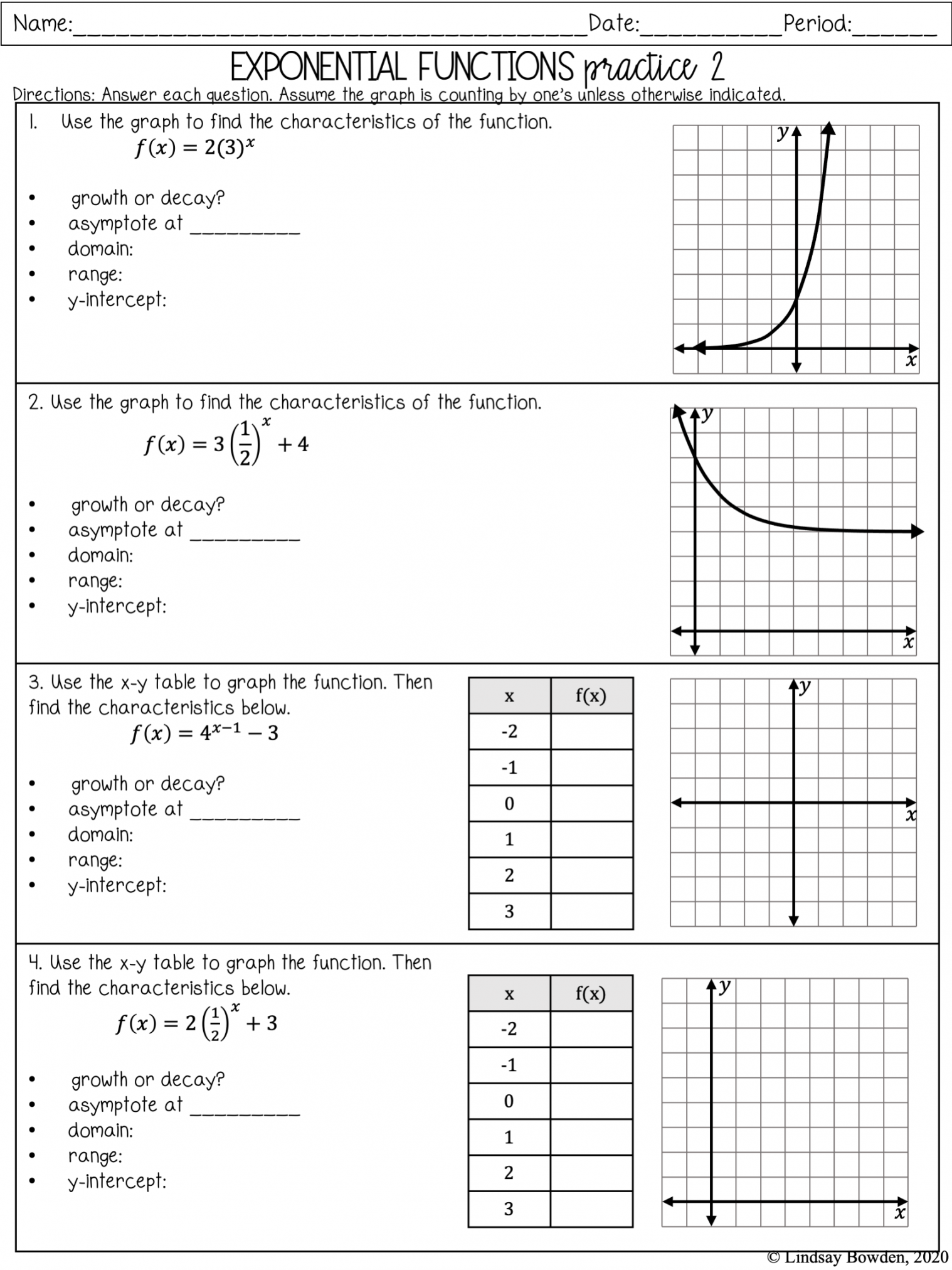 Exponential Functions Notes and Worksheets - Lindsay Bowden