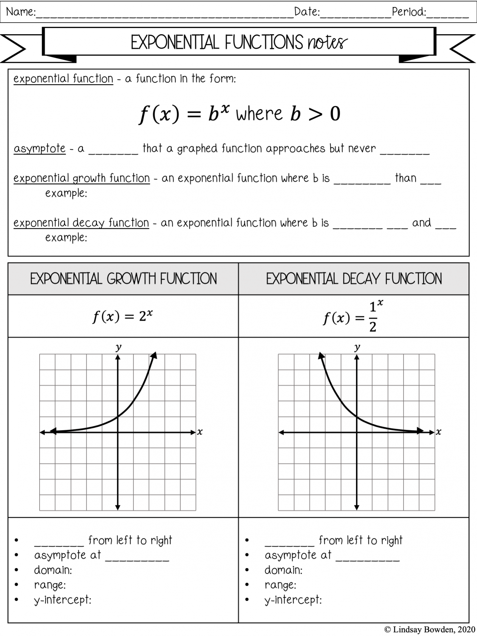 Exponential Functions Notes and Worksheets - Lindsay Bowden