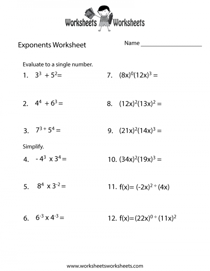 Exponents Review Worksheet  Worksheets Worksheets