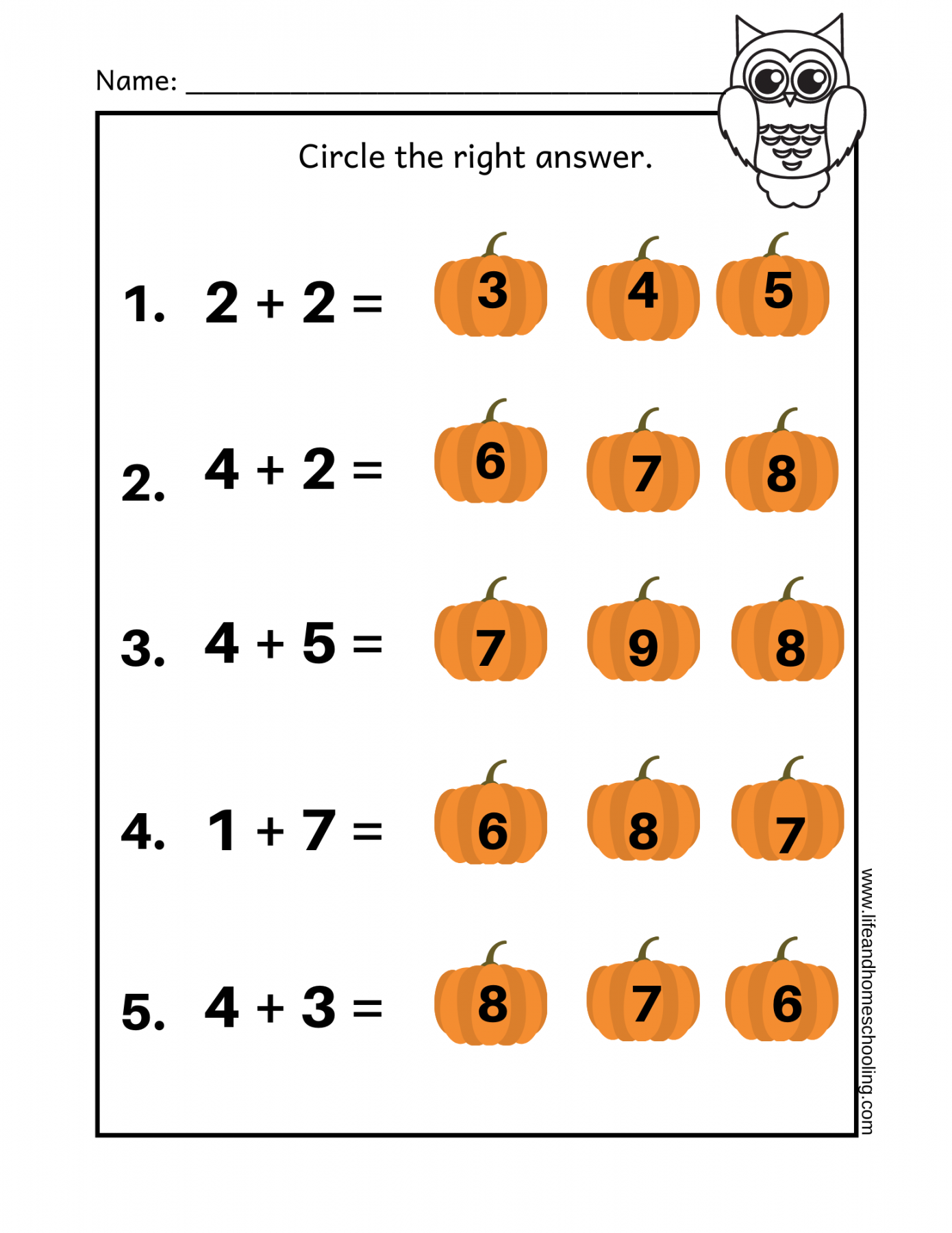Fall Themed Kinder - nd Grade Math (add & subtract)  Made By