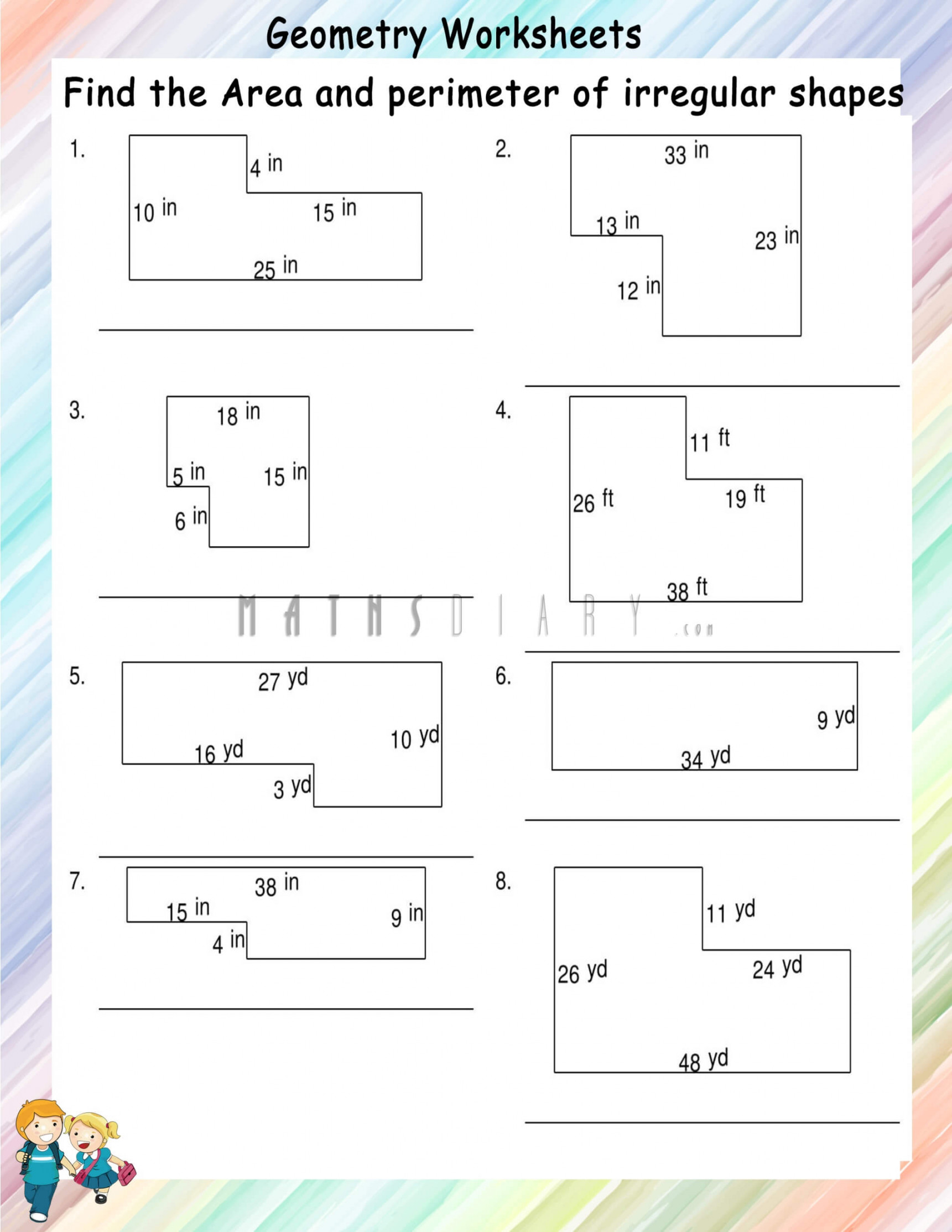 Finding Area and Perimeter of Irregular shapes - Math Worksheets