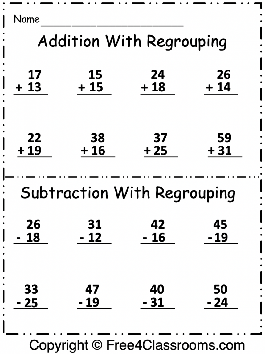 Free  Digit Addition and Subtraction Regrouping - FreeClassrooms