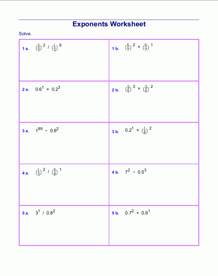 Free exponents worksheets